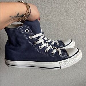 Navy Chuck Taylor Converse; (Men’s 6 or Women’s 7.5-8); only worn once